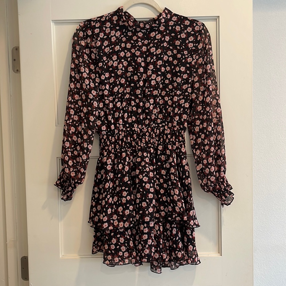 Zara floral long-sleeve ruffle dress S